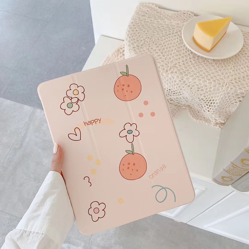 Vachie - iPad-hoesje met oranje en bloemenprint