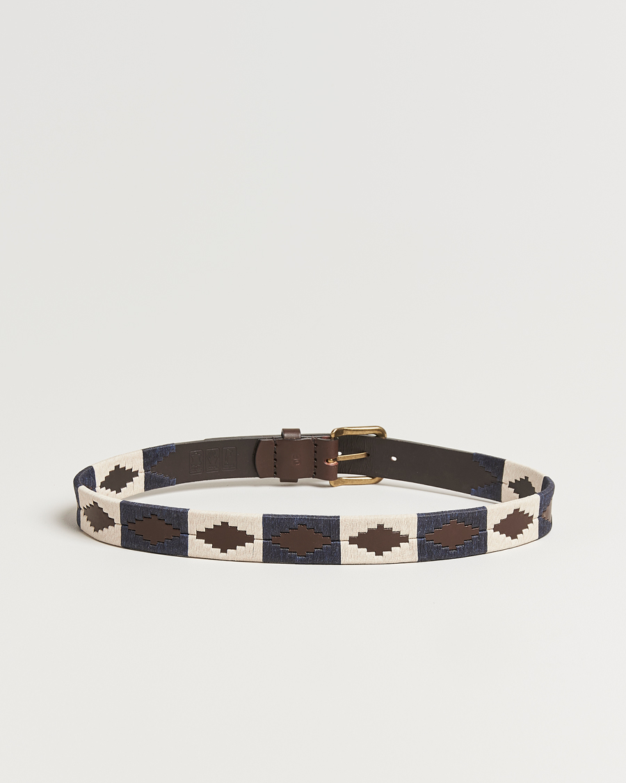 Pampeano Jugadoro Hand Stitched Classic Leather Belt 3,5cm Blue/White