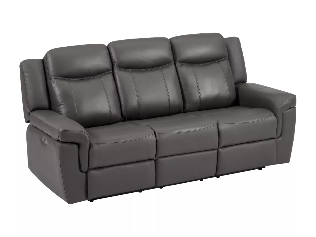 Canapé 3 places et un fauteuil relax électrique en cuir KENNETH - Gris