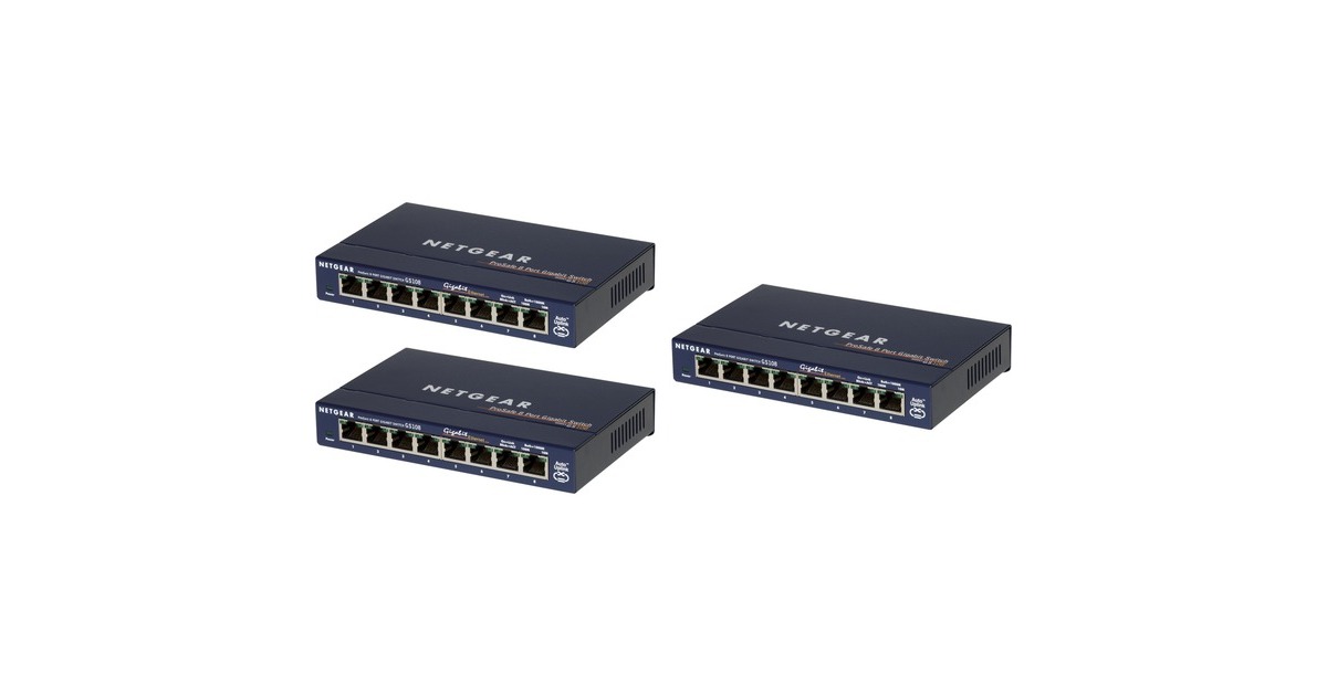 NetgearGS108GE, 3 pack switch  (Blauw, Retail)
