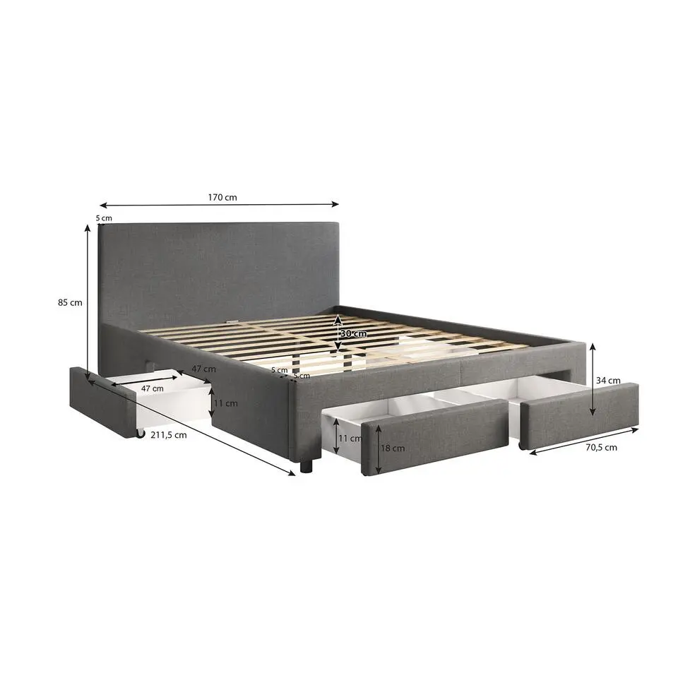 Meubella - Tweepersoonsbed Suente - Zwart - 160x200 cm