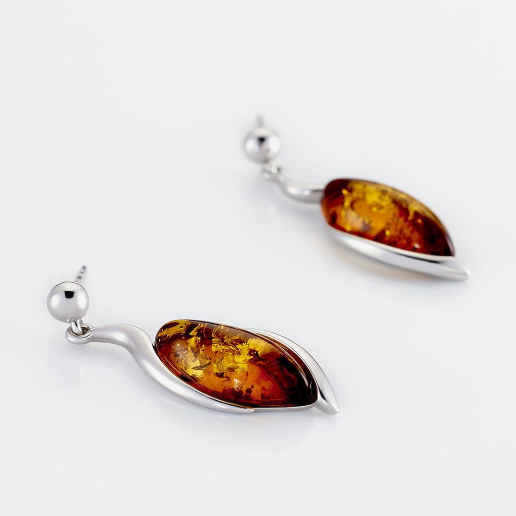 Boucles D'oreilles Pendantes Vyara Argent Blanc Ambre