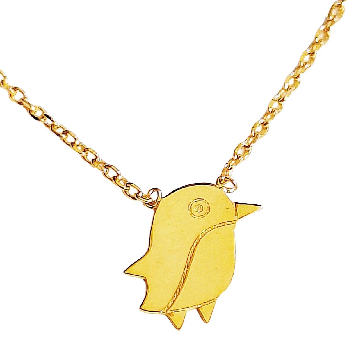 Collier breloque pingouin en plaqué or - 42cm