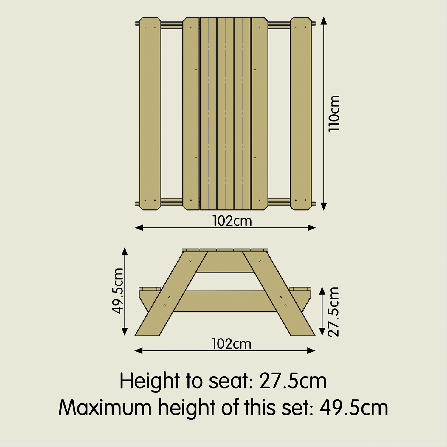 TP 110 x 91 cm zand- en picknicktafel