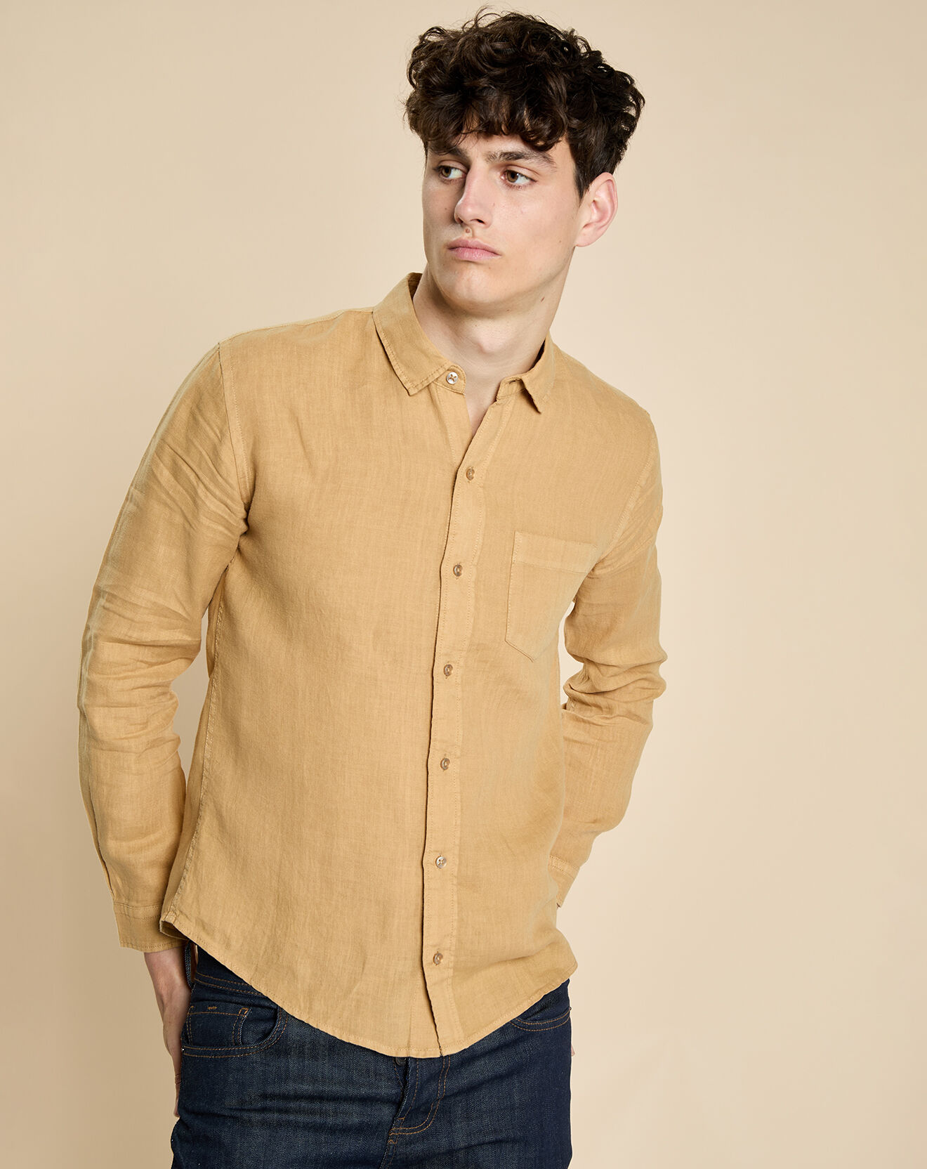 Harris Wilson Chemise slim 100% Lin Danny camel
