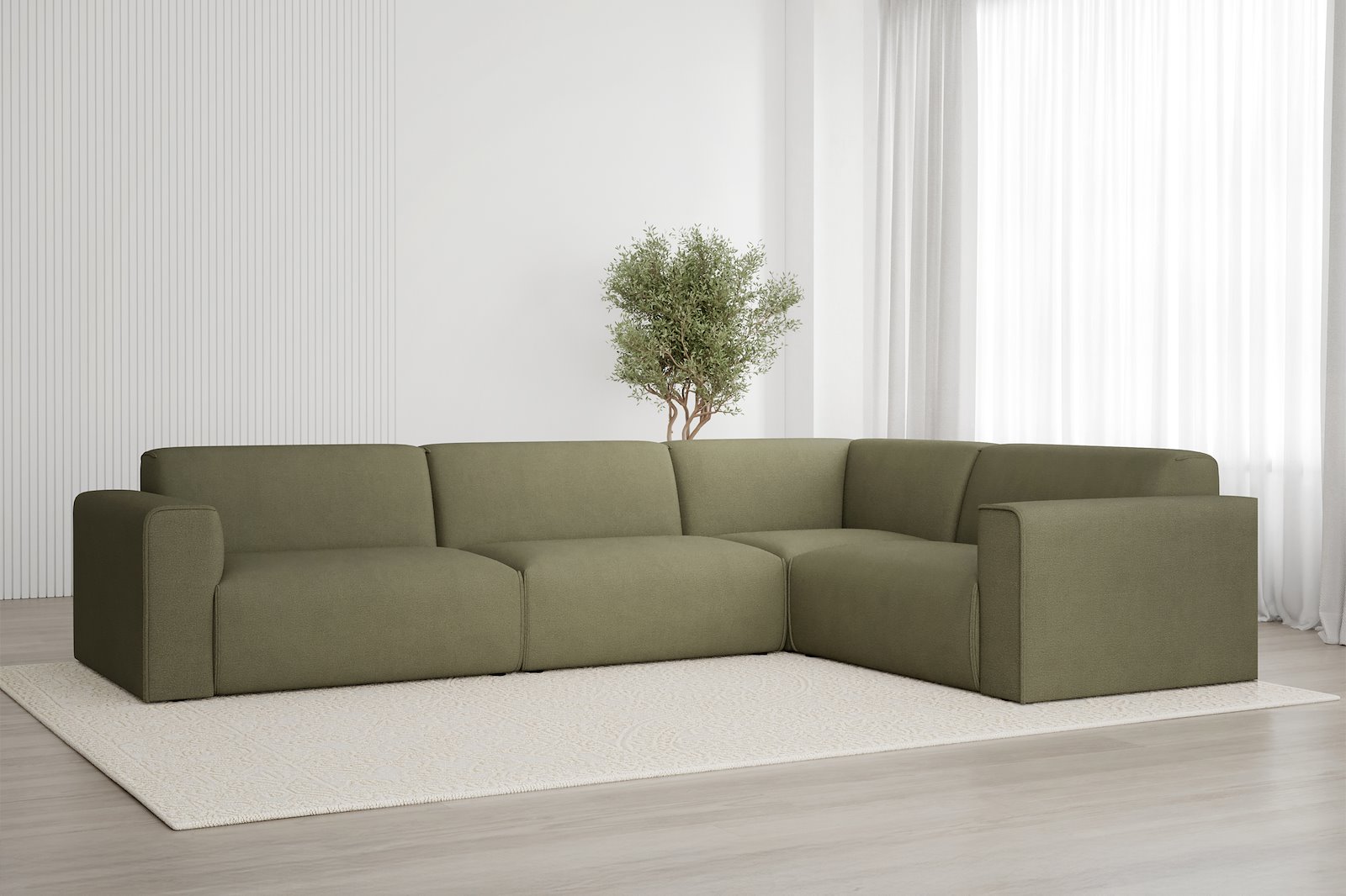 Monaco hjørnesofa 3/1,5 hjørnesofa. Tekstil Brego 77 Green med sorte ben. Std komfort.