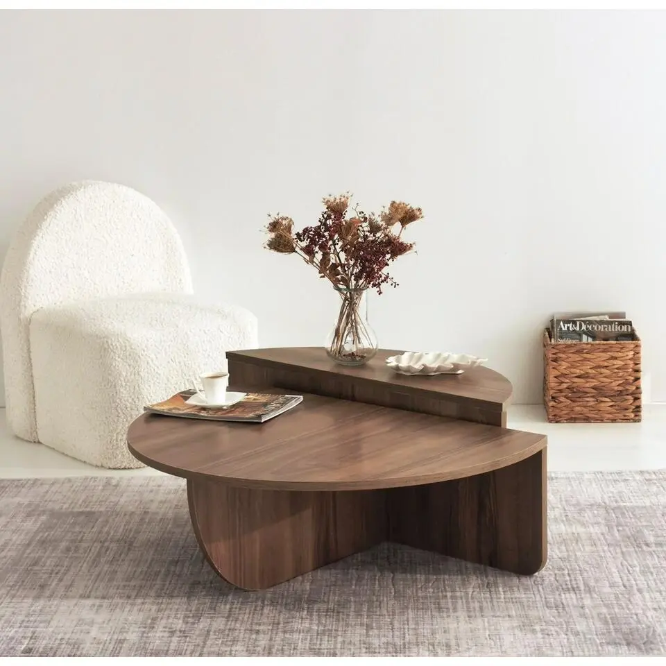 Salontafel Rond 90cm - Walnoot Bruin Melamine - Podium