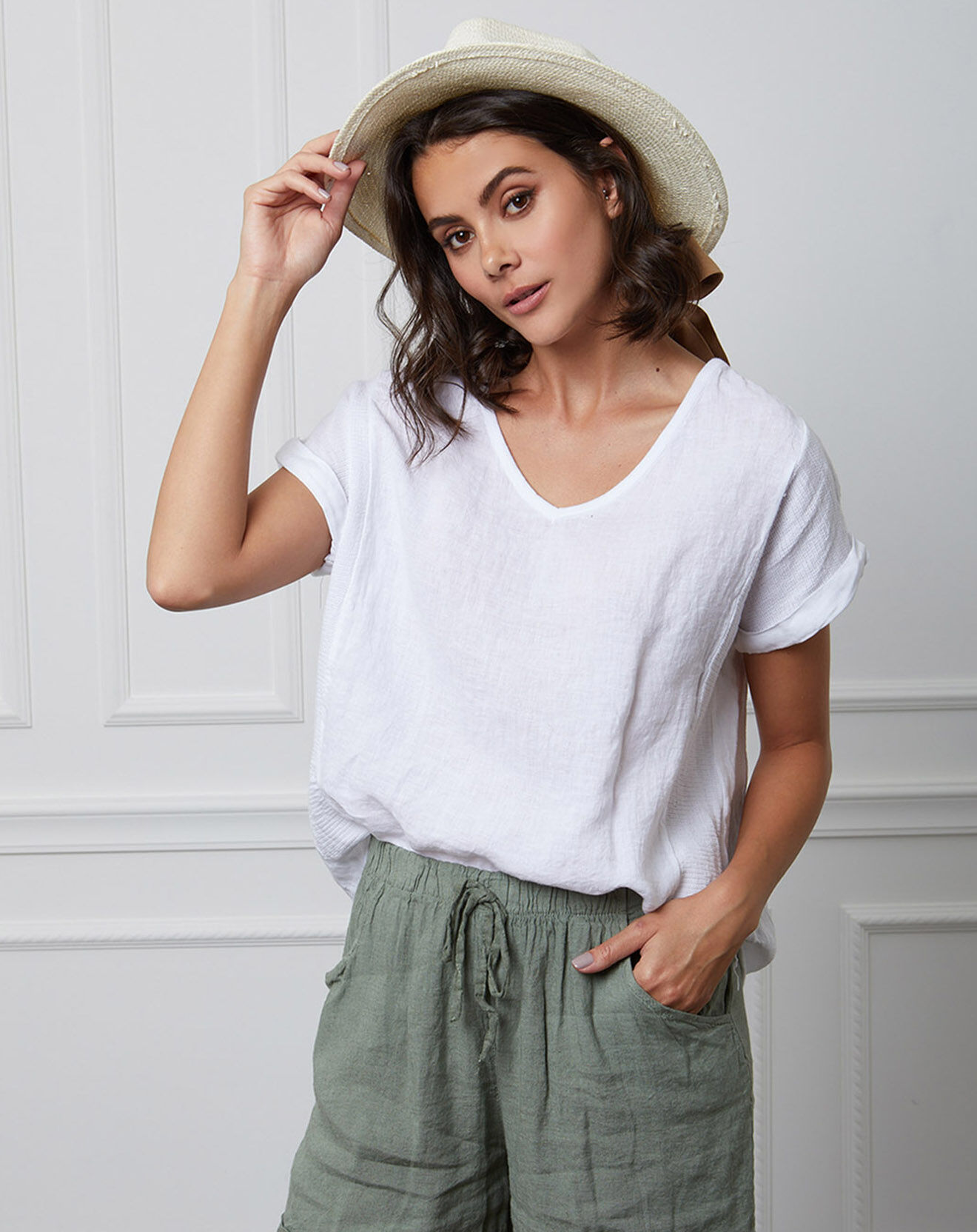 Fleur de lin Top 100% Lin Fabius blanc