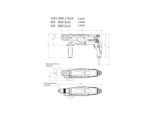 Metabo UHE 2660-2 Quick Set boor- en beitelhamer inclusief verwisselbare boorkop en 10-delige SDS-plus boor-/beitelset.
