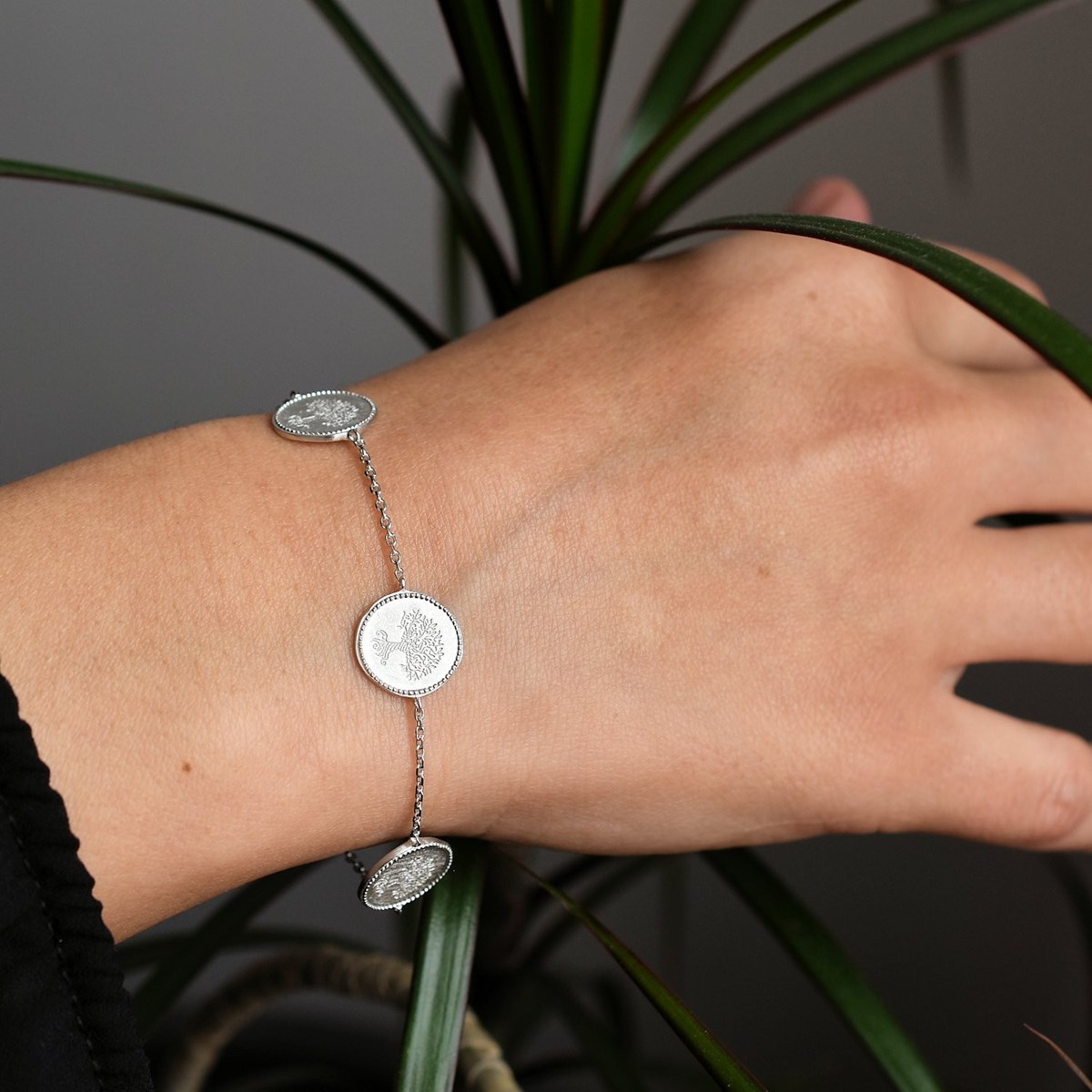 Bracelet arbre de vie 4 médailles rondes Argent 925 Rhodié
