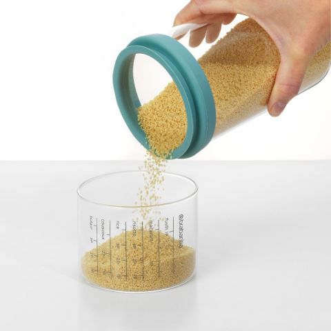 Voorraadbus met Maatbeker 1 liter, Glas - Mint