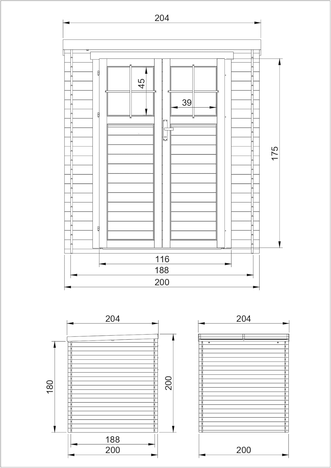 Gartenhaus Holz - Geräteschuppen Holz - Gerätehaus mit hochwertige abschließbare Tür, mit Boden Imprägnierte B204xL204xH202 cm/ 3.53 m2 - Gartenhäuser & aufbewahrung TIMBELA M309F+M309G