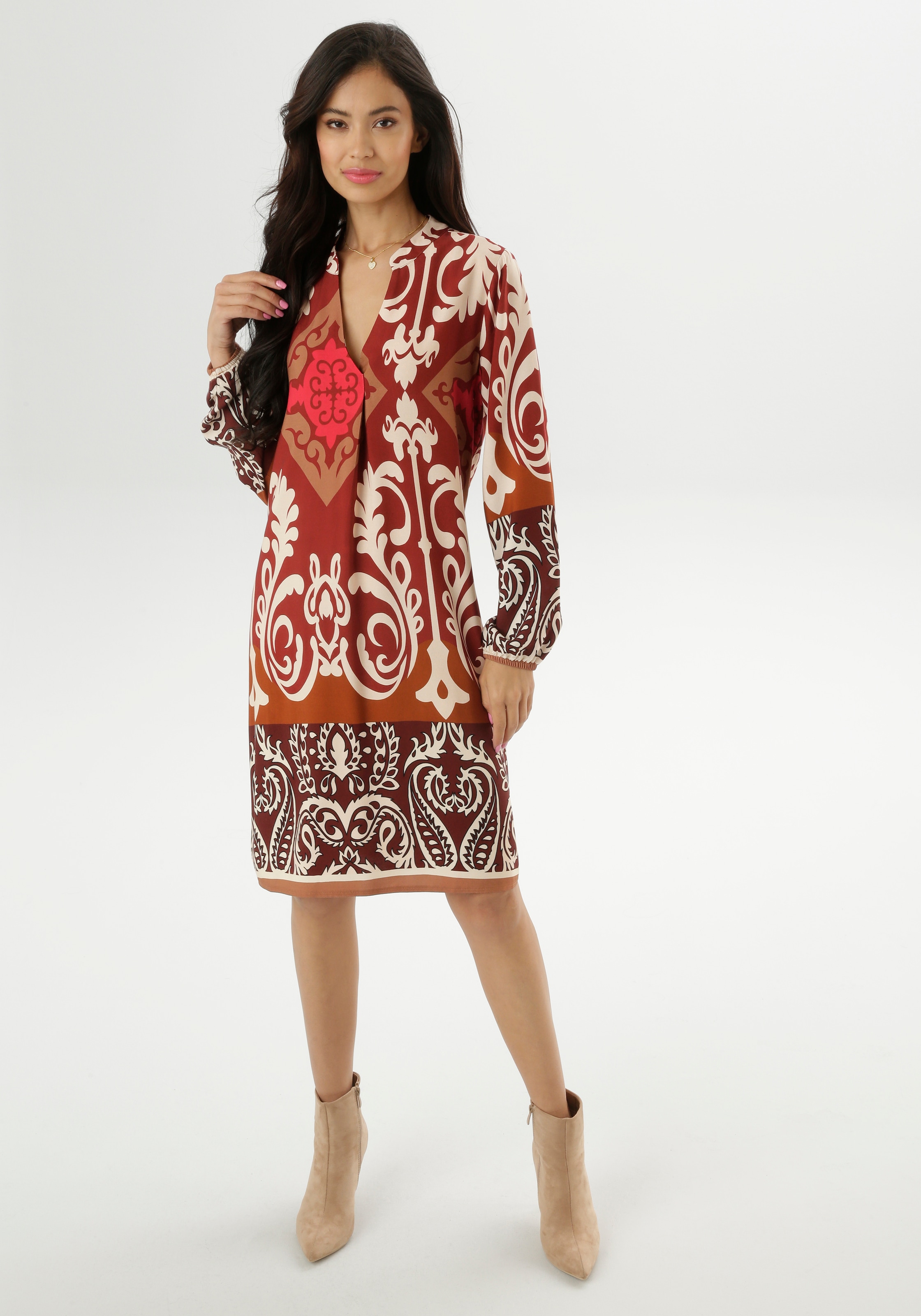 Aniston SELECTED Blusenkleid mit Ornament-Druck Allover - NEUE KOLLEKTION