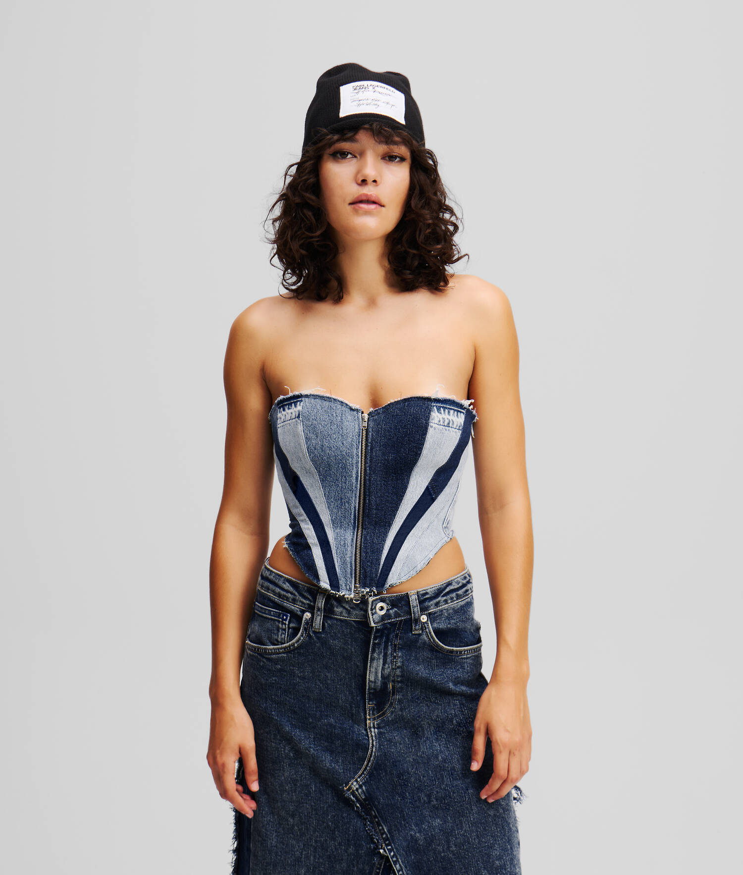 BUSTIER EN DENIM KLJ X ATELIER RESERVÉ - Bleu patchwork