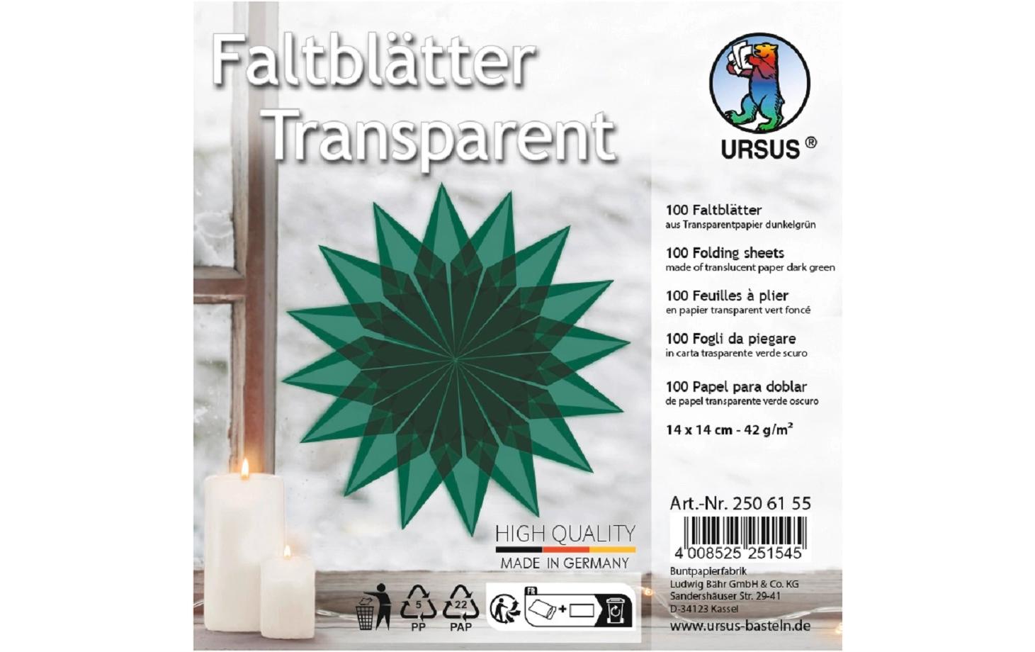Faltblätter Origami 14 x 14 cm, 42 g/m², 100 BlattDurchgefärbtes Transparentpapier