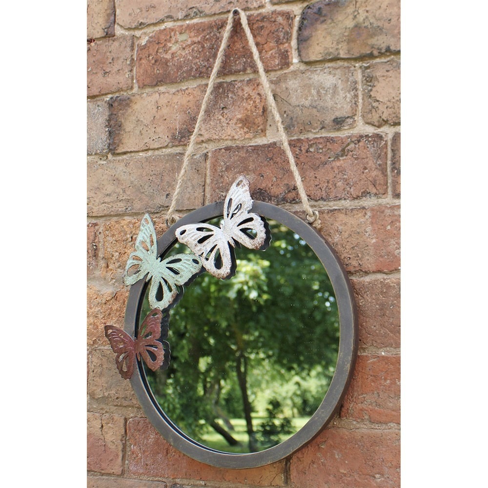 Miroir de jardin circulaire motif papillon 33 cm