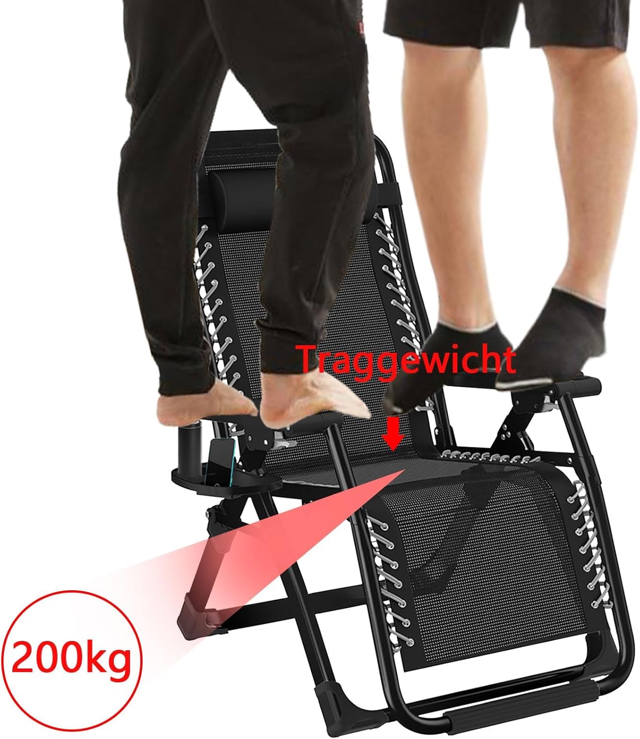 Gartenliege Klappbar Sonnenliege Relaxliege für Balkon, Klappbarer liegestuhl 200kg Tragfähigkeit, Gartenstuhl mit liegefunktion Liegestuhl, XXL Verstellbar Zero Gravity Chair (Schwarz, 83cm)