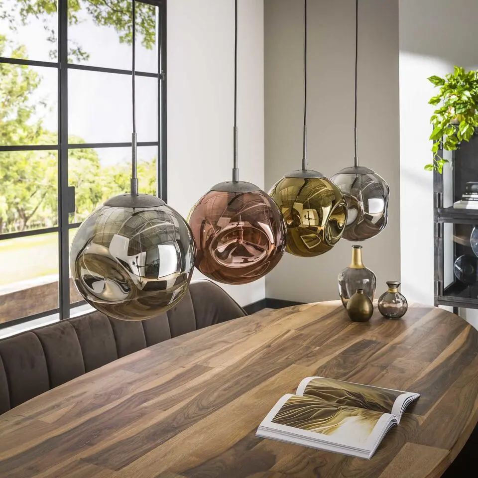 Industriële hanglamp Ada gekleurd glas 4-lichts 25x130x150 cm Zilver