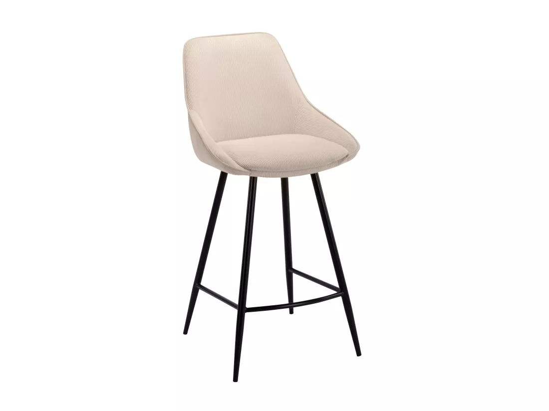 Lot de 2 tabourets de bar en velours côtelé et métal noir - Crème - MASURIE