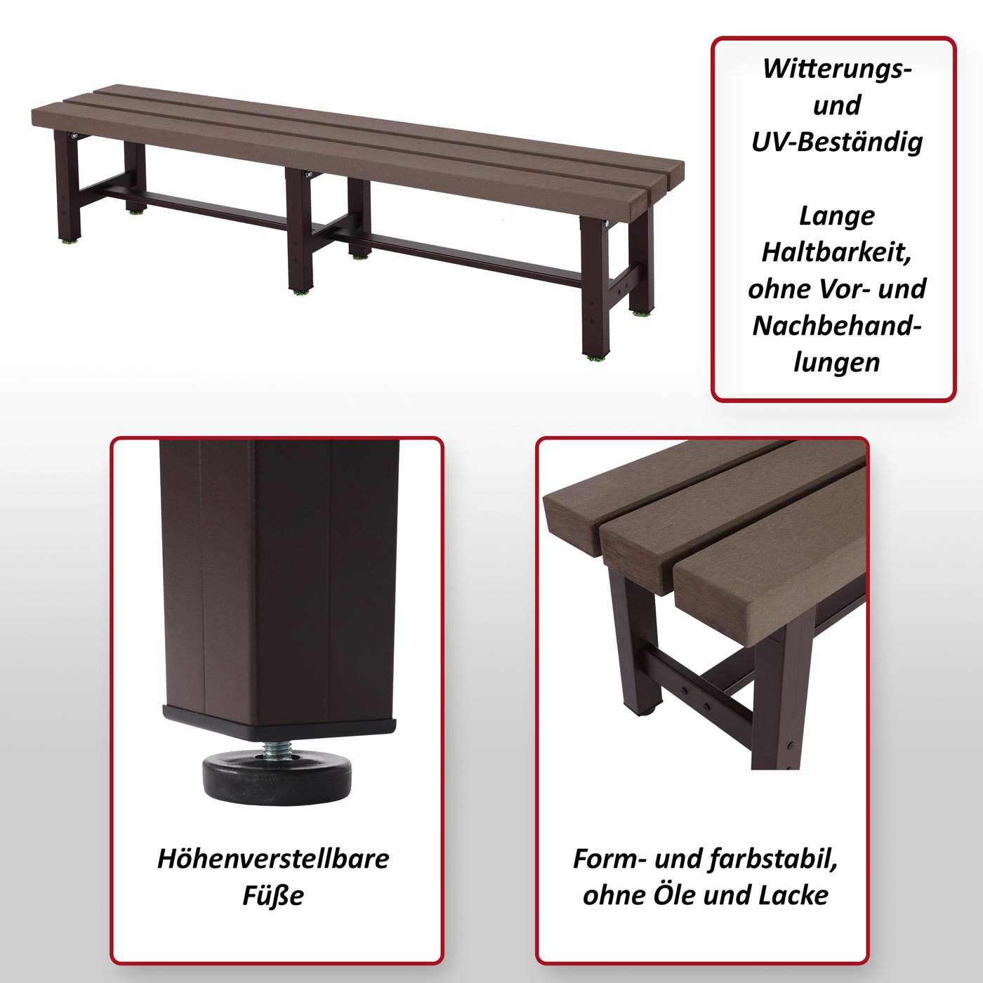 Alu Gartenbank MCW-K60, Bank Parkbank Sitzbank Balkonbank, wetterfest WPC 180cm, braun