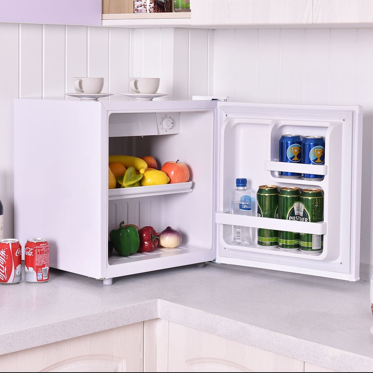 Mini Réfrigérateur 48L, 2 niveaux et porte-bouteille, bac à légumes, Silencieux 230V, 46 x 44 x 49 cm, Blanc - Lidl-Manfred