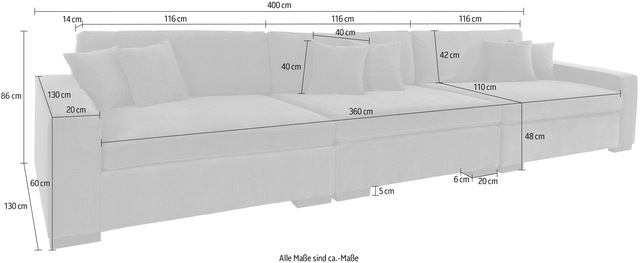Home affaire 3-Sitzer »Skara XXL« Lounge-Sofa XXL mit Federkern-Polsterung, in vielen Bezugsvarianten