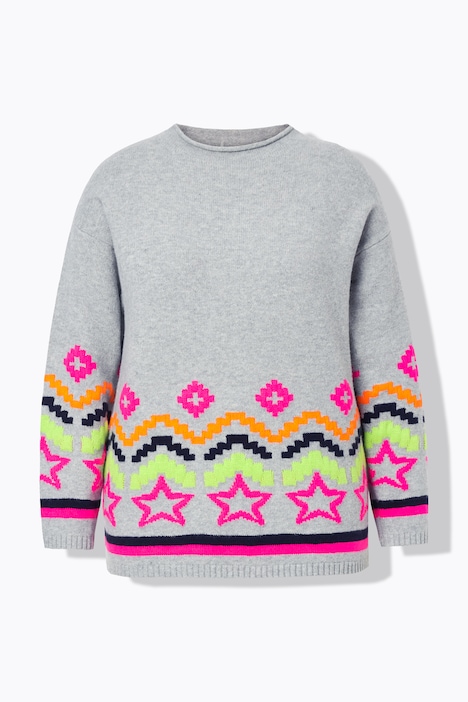 Jacquard Pullover, Turtleneck, Langarm
