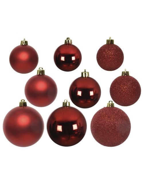 Decoris Kerstballen - Kerstboomversiering - Rood 26 stuks 3 Assortiment