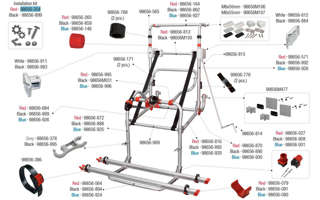 Fiamma Montagesatz passend für Carry Bike Lift 77 / Lift 77 E-Bike - Farbe Rot Fiamma Ersatzteilnummer 98656-354