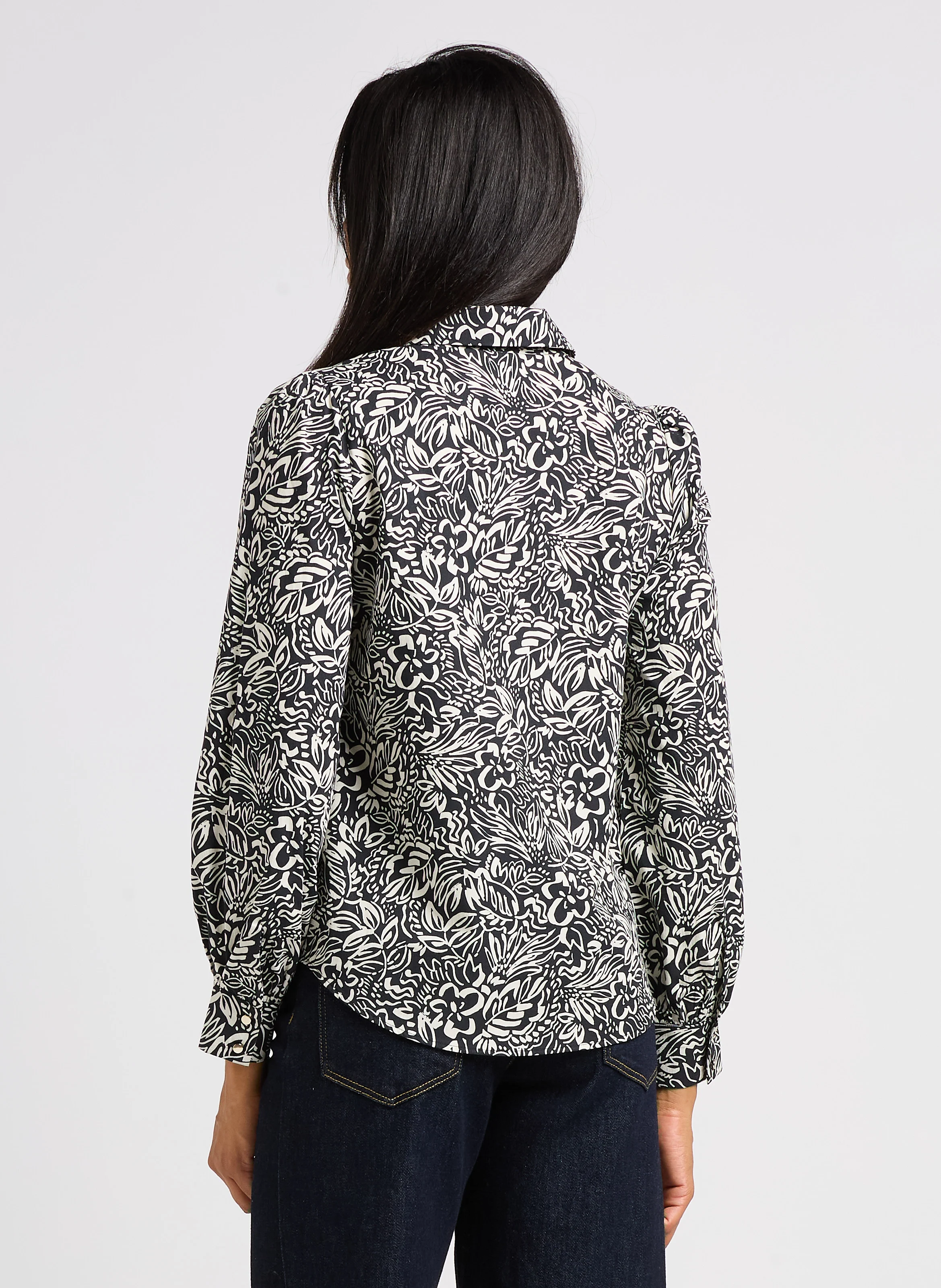 Chemise droite col tailleur en coton | Noir
