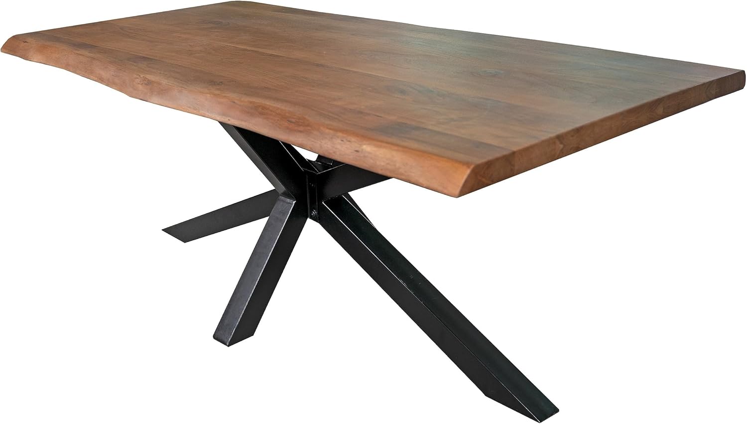 SAM Esstisch 180 x 90 cm Cali, Baumkantentisch nussbaumfarben, Akazienholz massiv, Spider-Gestell aus Metall Schwarz, aufgedoppelte Kanten 25+25 mm