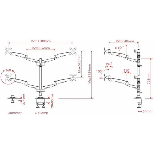 SpeaKa Professional SP-3957076 Flex 4x Skærm-bordslag 25,4 cm (10)