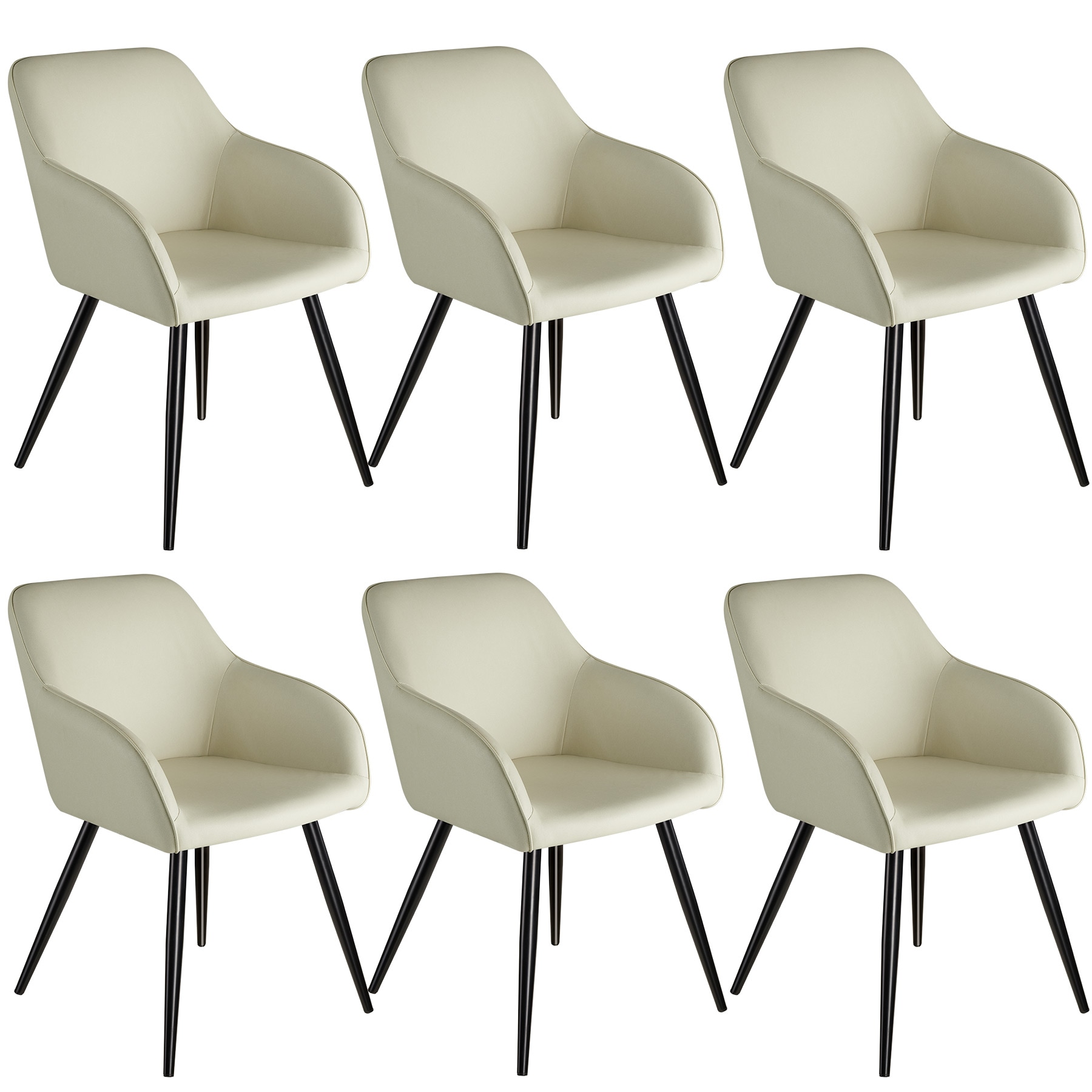tectake® 6er Set Esszimmerstuhl, gepolstert mit Stoffbezug, schwarze Stahlbeine, 58 x 62 x 82 cm