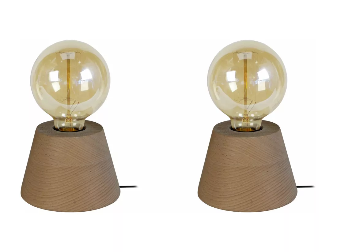 Pair de Lampes de chevet conique bois foncé 18,5 cm.