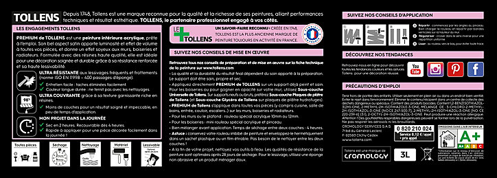 Peinture Tollens premium murs, boiseries et radiateurs beige naturel satin 2,5L +20% gratuit