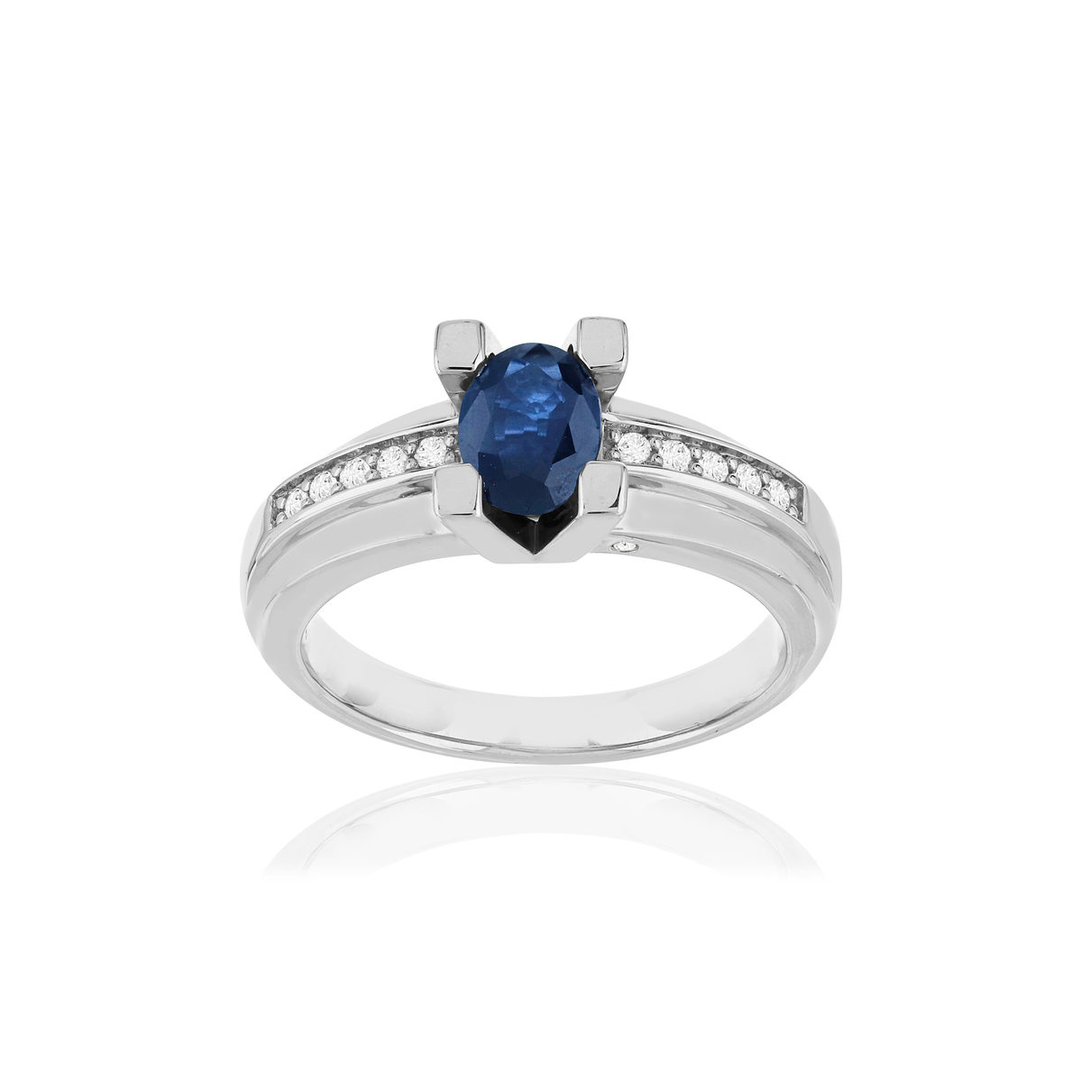 Bague VAN BRILL or blanc 750, saphir, diamants.