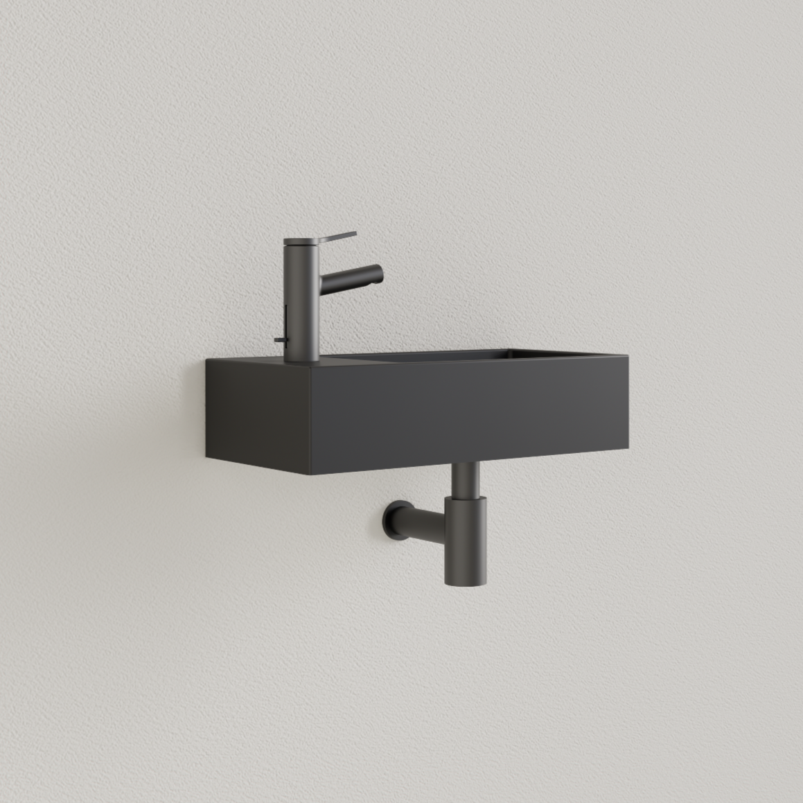 Sanigoods Nano fontein links zwart mat met kraangat 36x18cm