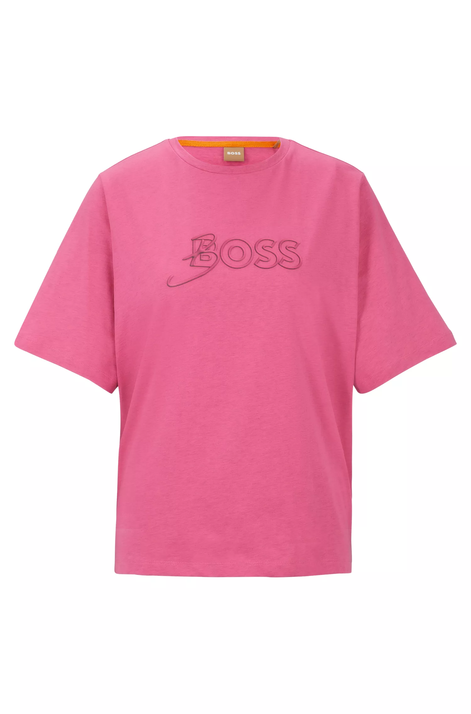 Camiseta BOSS preta de modelagem oversized em algodão orgânico com estampa do logo