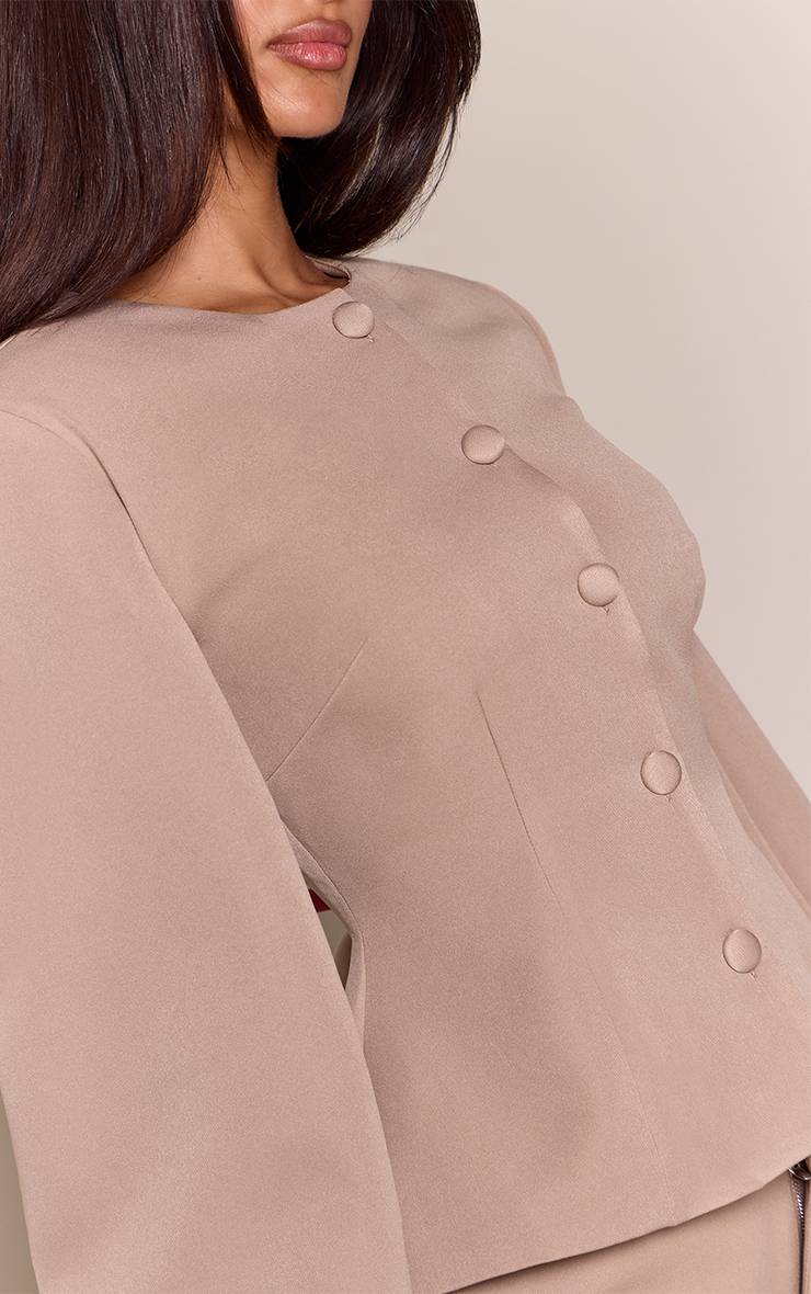 Gris Pierre Blazer Petite Tissé À Taille Cintrée Et Manches Cocon Avec Boutons