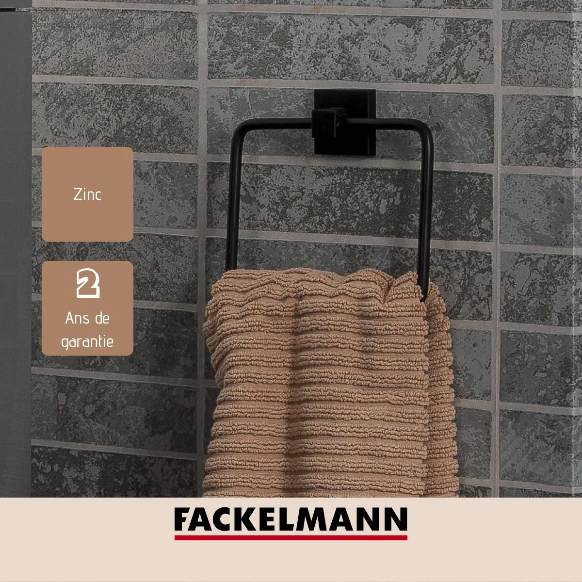 Anneau porte-serviette noir mat New York Fackelmann