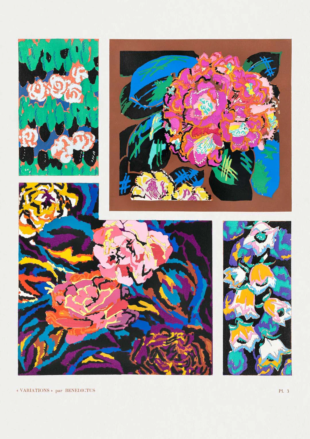 Blümchen Vintage Art-Déco-Muster, Variation 3 von Édouard Bénédictus