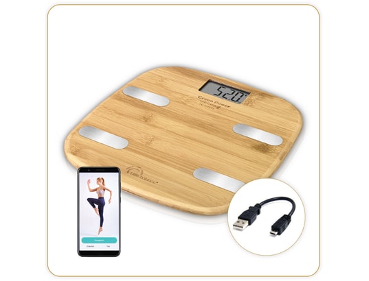 LITTLE BALANCE - Pèse personne connecté Impédancemètre connecté sans pile USB 150kg Bambou