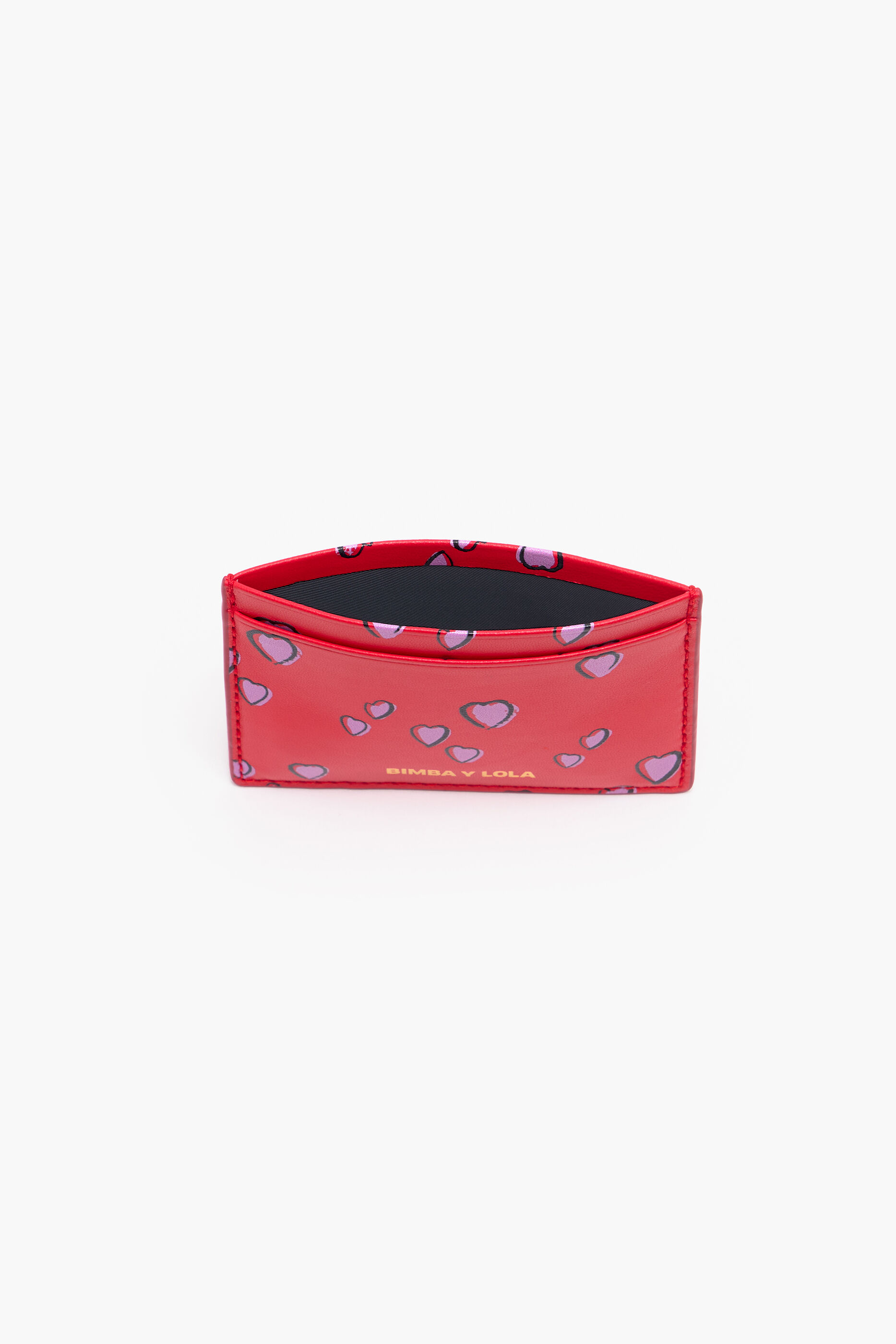 Porta-cartões de couro com estampa de pequenos corações, vermelho