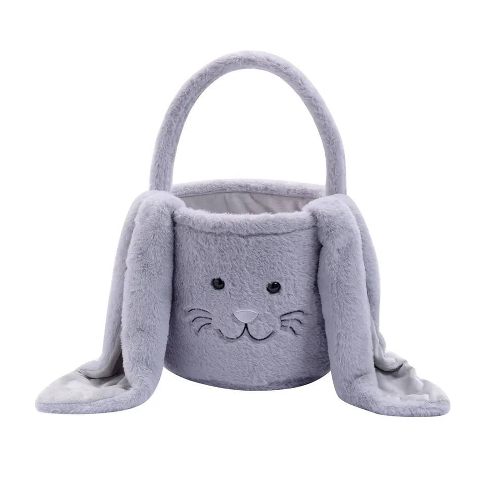 Flauschiges Stoff Osternest Candy Gift Osterhasen Tasche - Grau