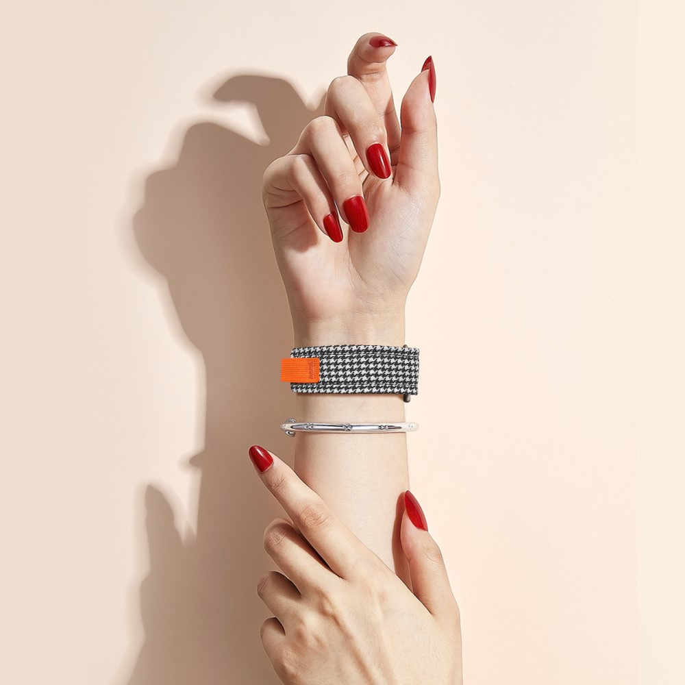 Apple Watch (49/46/45/44 mm) Nylon Armband mit Klettverschluss (Gelenkumfang: 135 - 220 mm) - Houndstooth / Orange