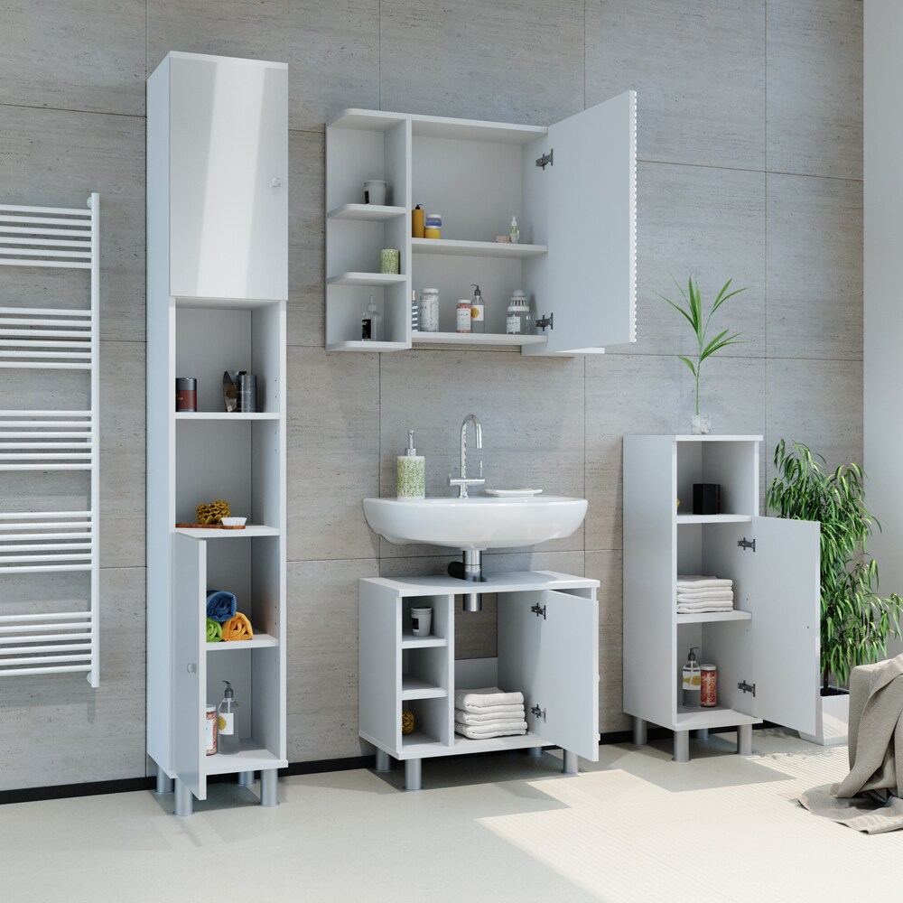 VICCO Midischrank FYNN 95 x 30 cm Weiß Hochglanz - Badezimmerschrank Badschrank Schrank Badregal