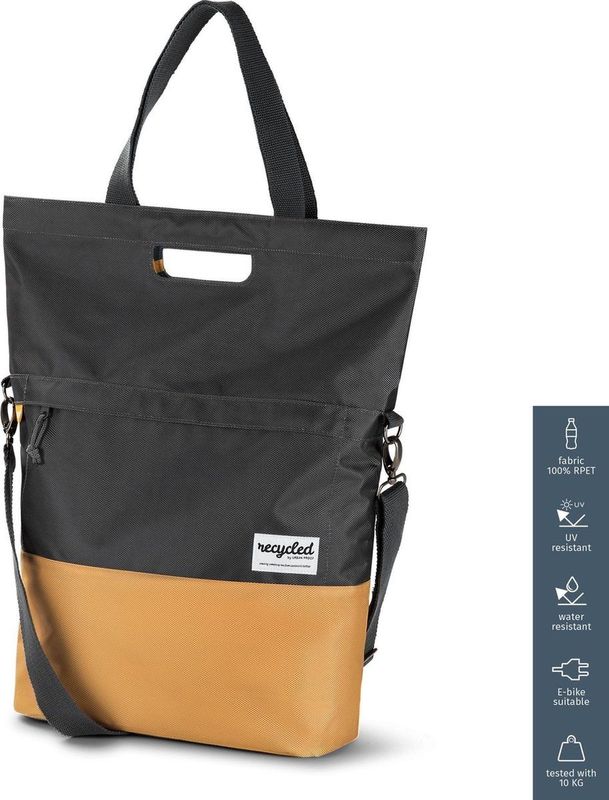 Gerecyclede shopper fietstas Urban Proof 20 liter - grijs/geel