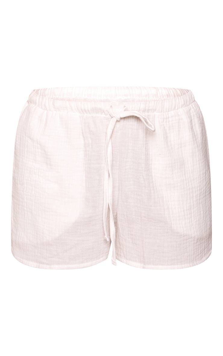 Blanc Ensemble Coordonné Short En Gaze De Coton Avec Lien À La Taille