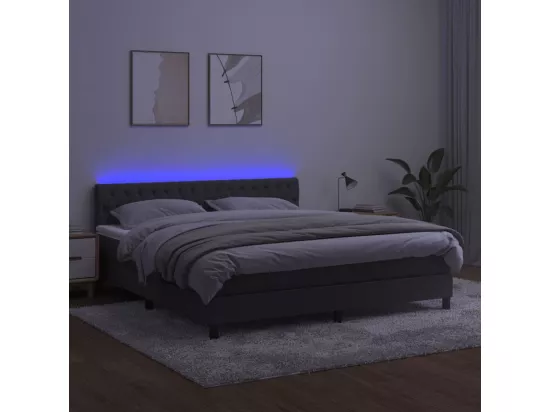 Sommier tapissier matelas et LED Gris foncé 180x200 cm Velours