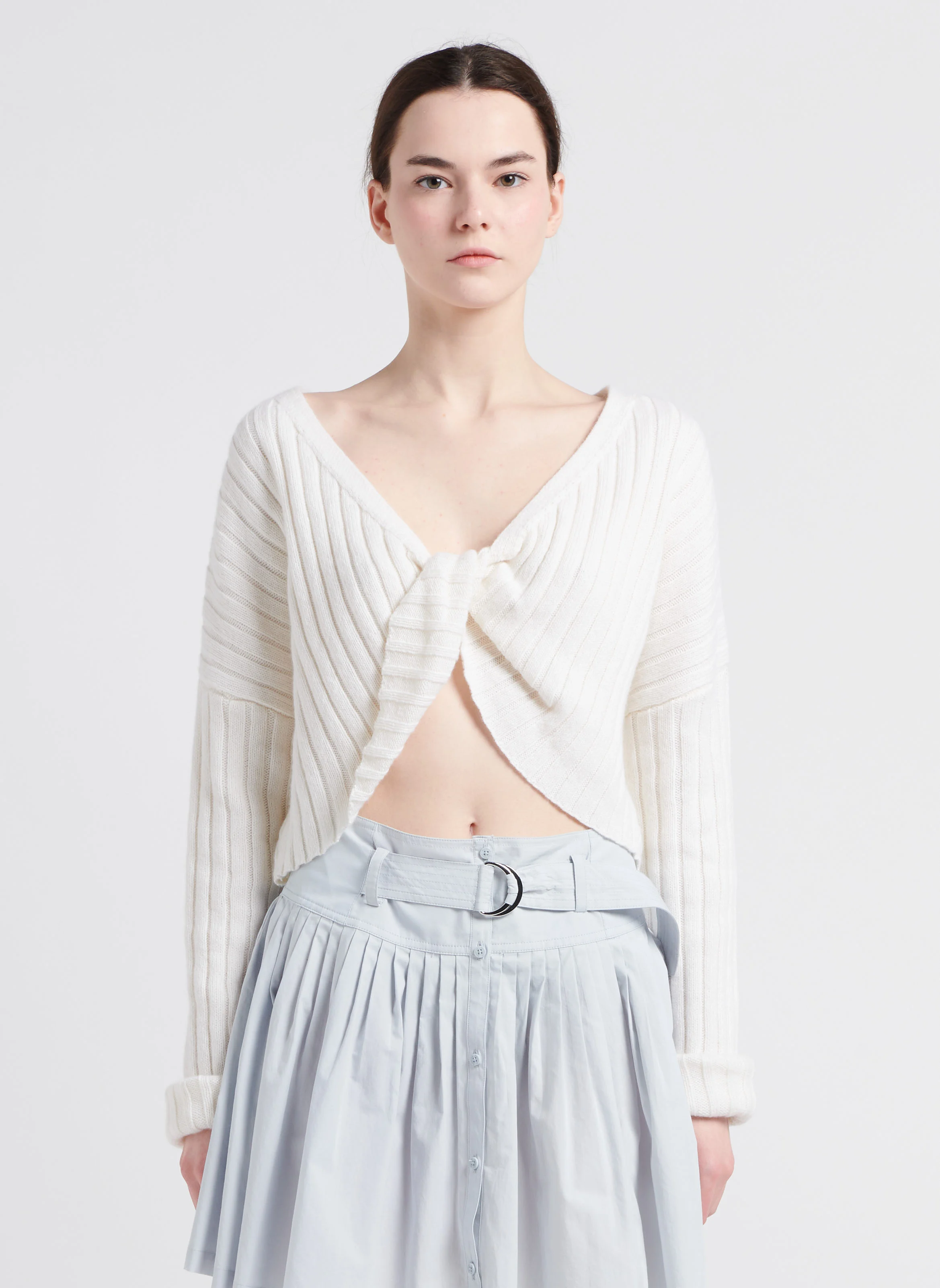 KAMPI - Pull court décolleté dos en laine mélangée | Beige